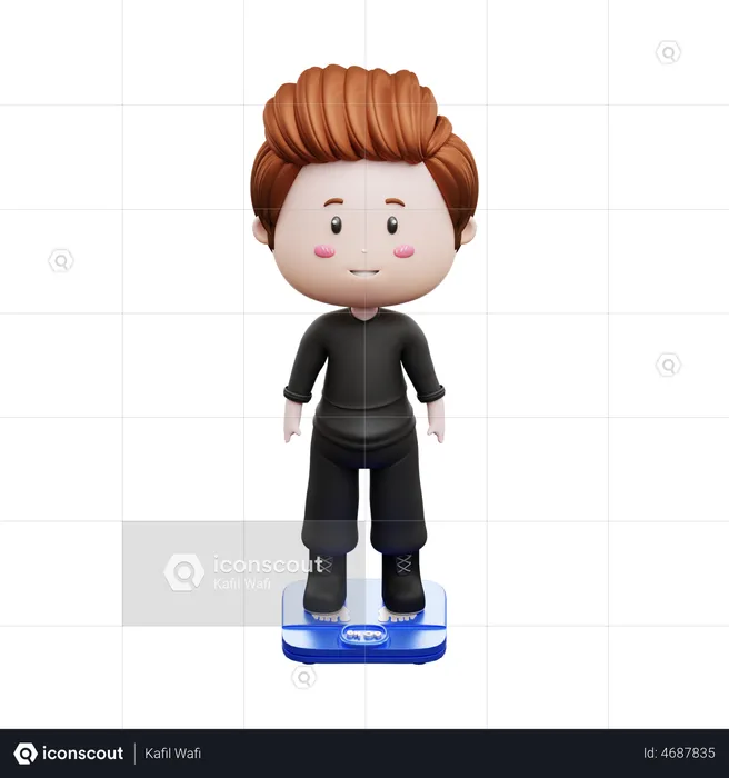 Boy Weighing Weight On Gym Scale  3D Illustration