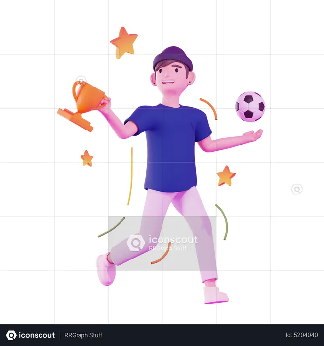 Boy win football competition  3D Illustration