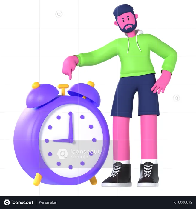 Boy With Alarm Clock  3D Illustration