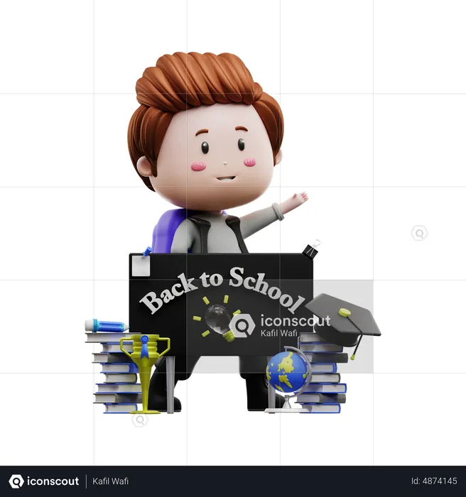 Boy with back to school  3D Illustration