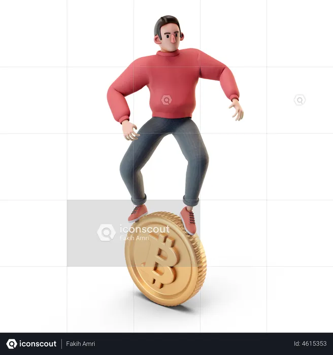 Boy with bitcoin  3D Illustration