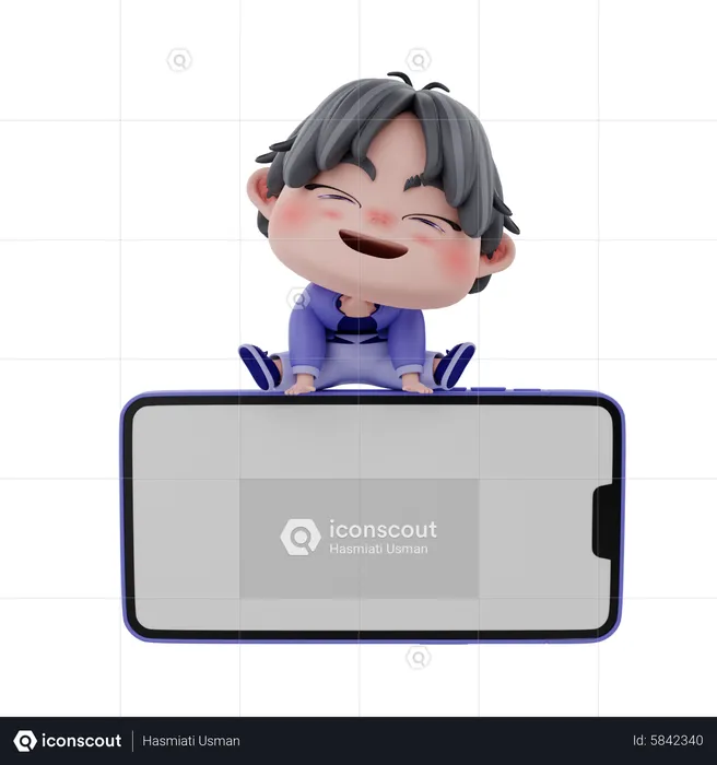 Boy with blank mobile screen  3D Illustration