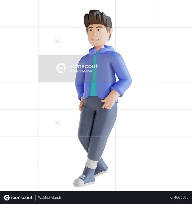 Boy with both hand in pocket  3D Illustration