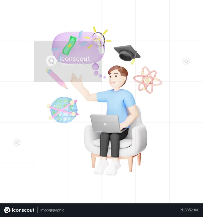 Boy with creative mind is setting up his goals  3D Illustration