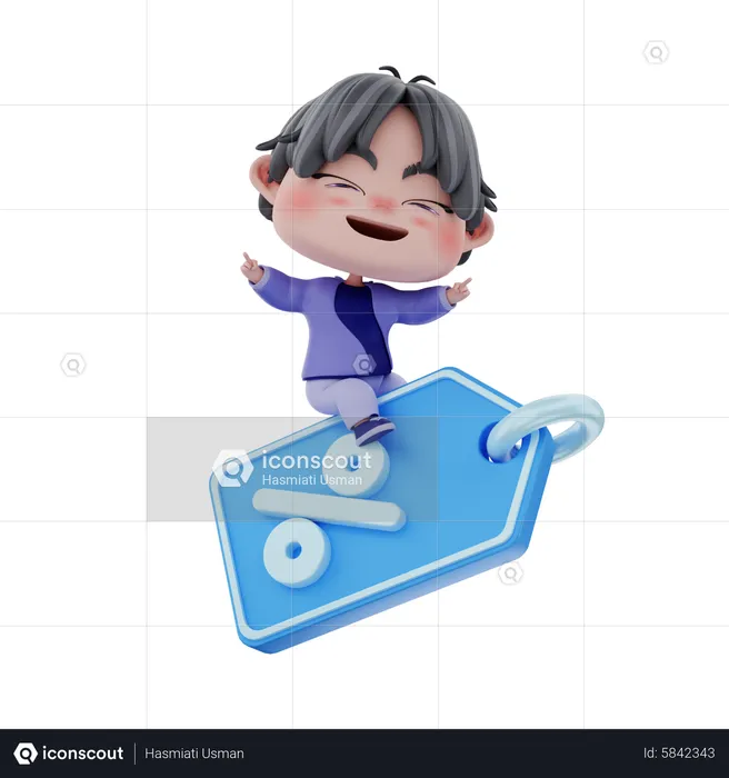 Boy with discount coupon  3D Illustration