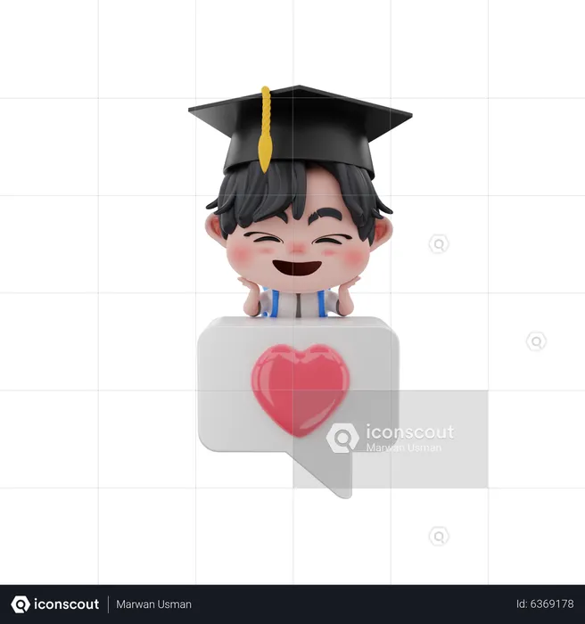 Boy with like button  3D Illustration