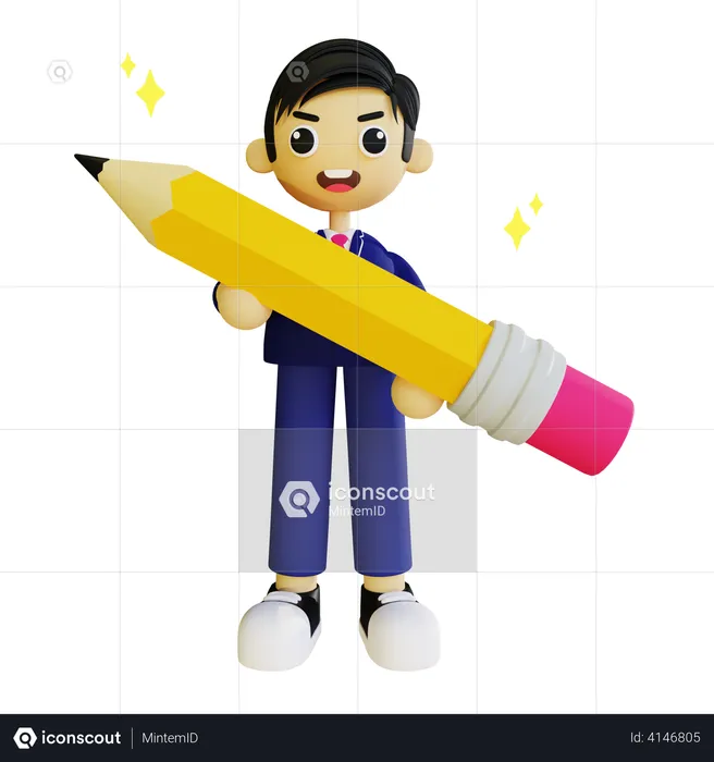 Boy with pencil  3D Illustration