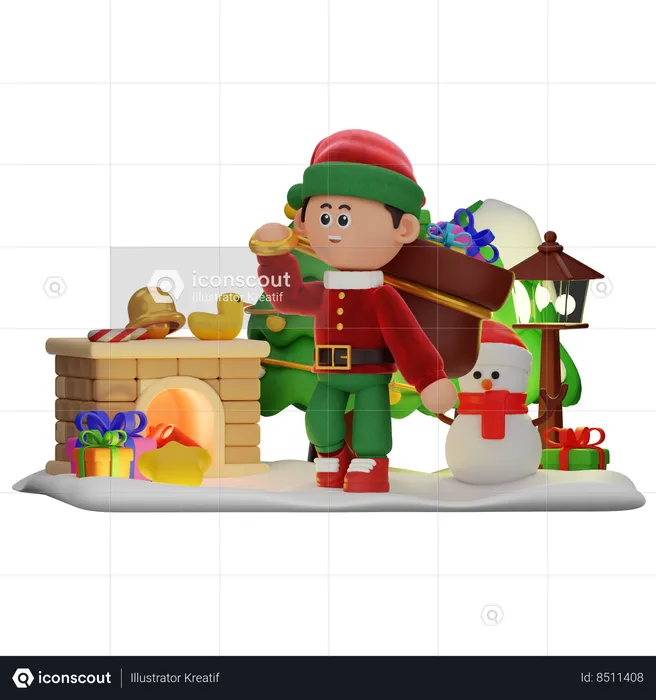 Boy With Sack Of Gifts  3D Illustration