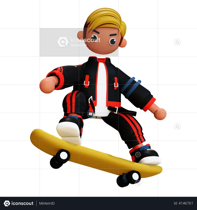 Boy with skateboard  3D Illustration