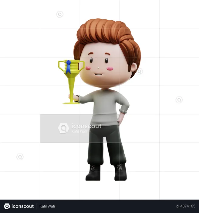 Boy with trophy  3D Illustration