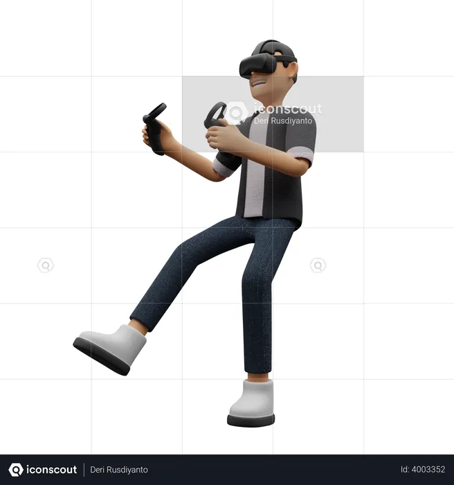 Boy with VR gaming tools  3D Illustration