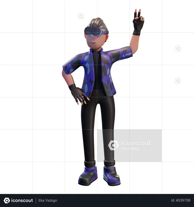 Boy with VR tech  3D Illustration