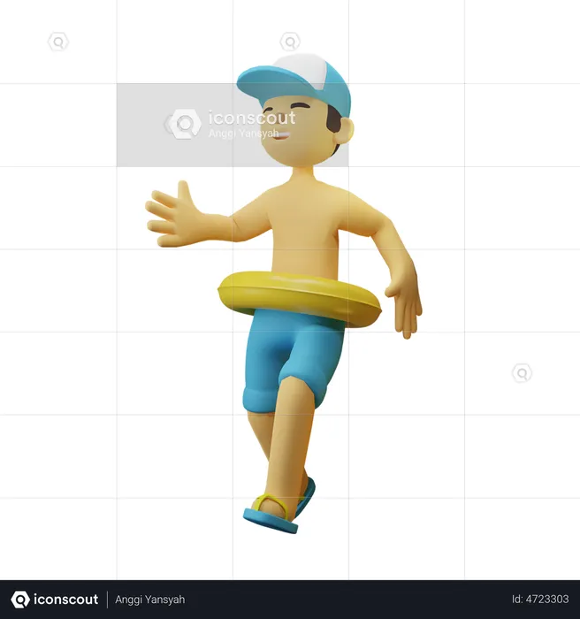 Boy With Yellow Float  3D Illustration