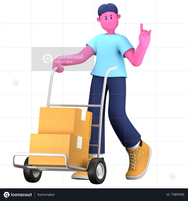 Boy working at warehouse  3D Illustration