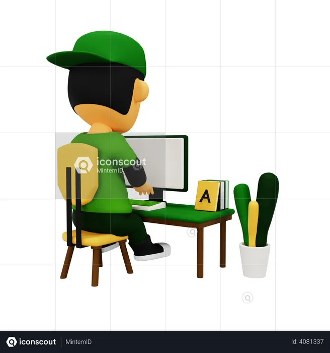 Boy working on computer  3D Illustration