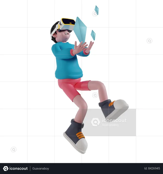 Boy working on crypto using VR technology  3D Illustration