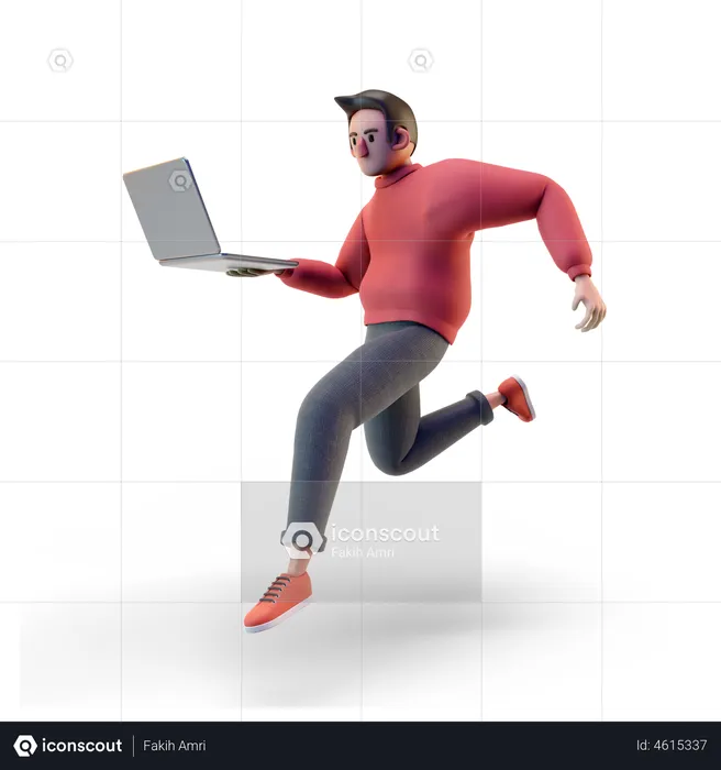 Boy working on laptop  3D Illustration