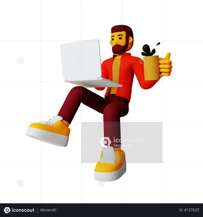 Boy working on laptop  3D Illustration