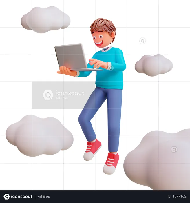 Boy Working On Laptop  3D Illustration
