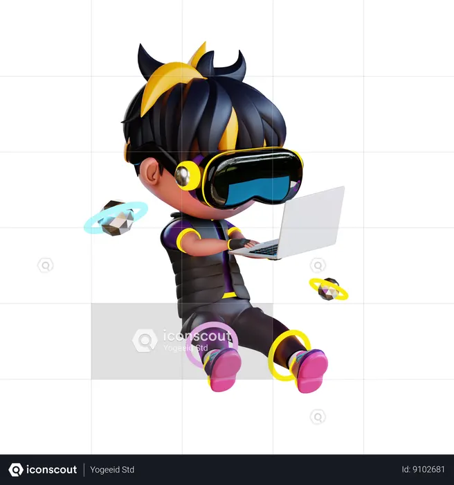 Boy Works On Laptop  3D Illustration