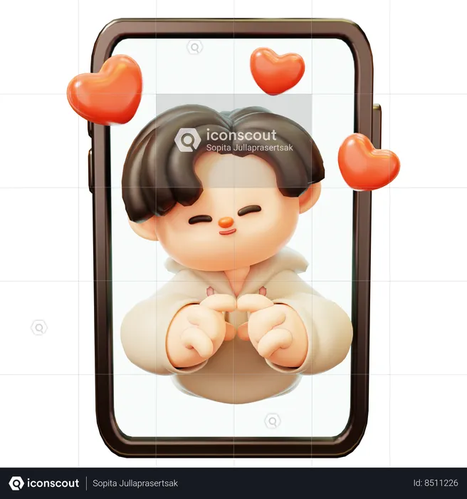 Boyfreind Long Distance And Heart Hand Gesture  3D Illustration