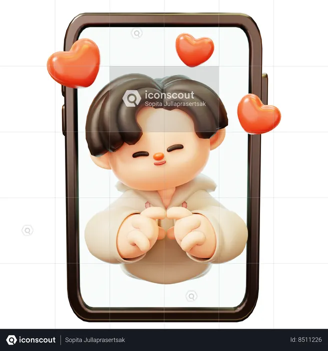 Boyfreind longue distance et geste de la main du coeur  3D Illustration