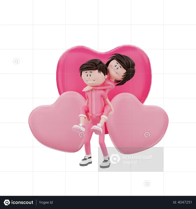 Boyfriend carrying his girlfriend on back  3D Illustration