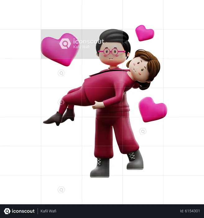 Boyfriend lifting girlfriend  3D Illustration