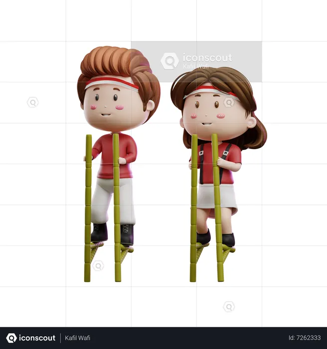 Boys And Girls Compete On Stilts  3D Illustration