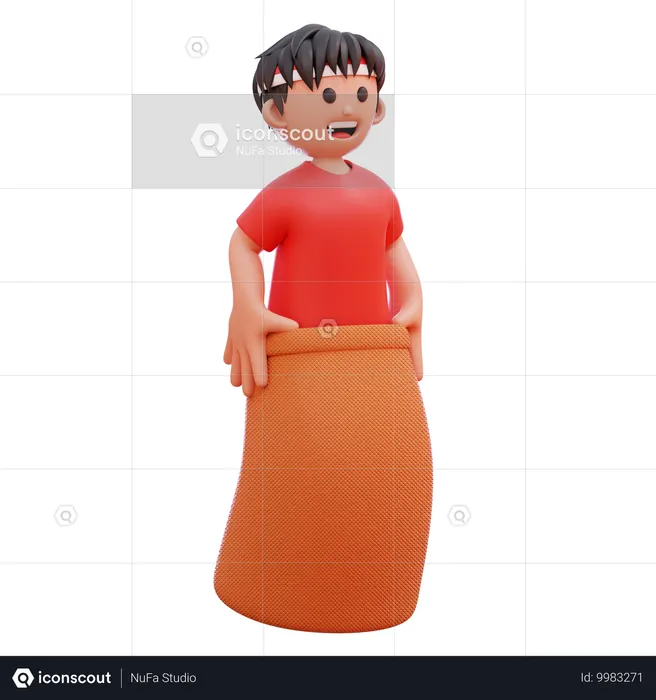 Boys Compete In Sack Race  3D Icon