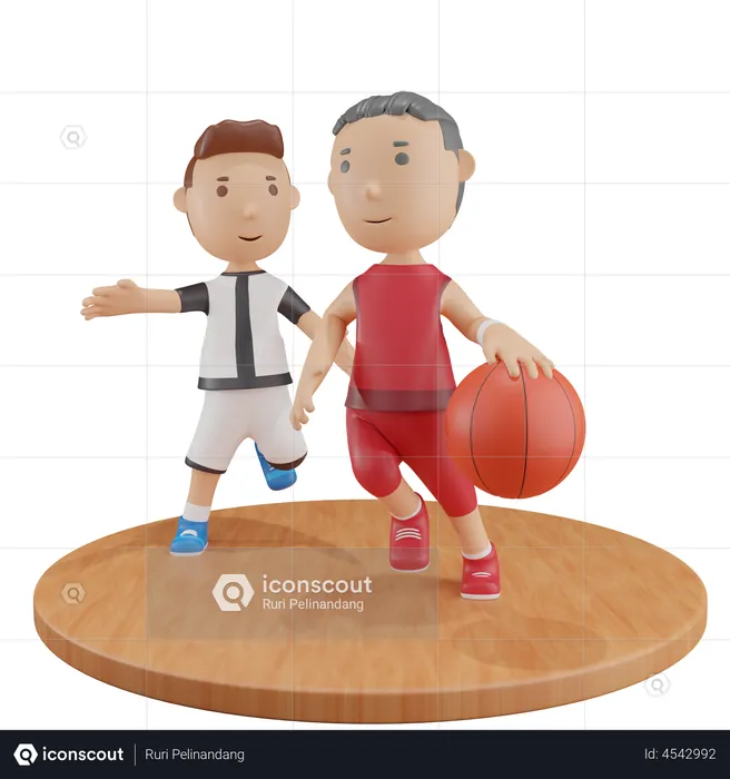 Boys playing Basketball  3D Illustration