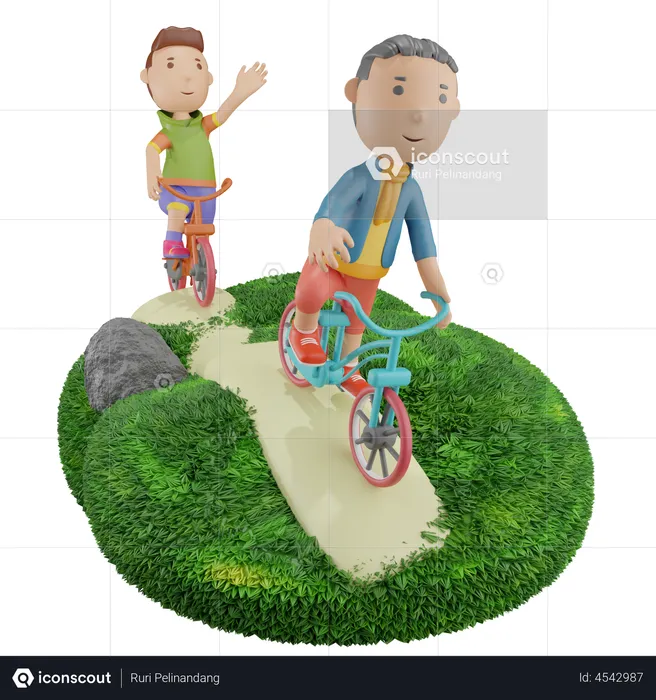 Boys riding bicycle  3D Illustration
