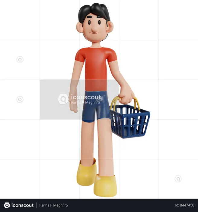 Boy’s Shopping Basket Adventure  3D Illustration