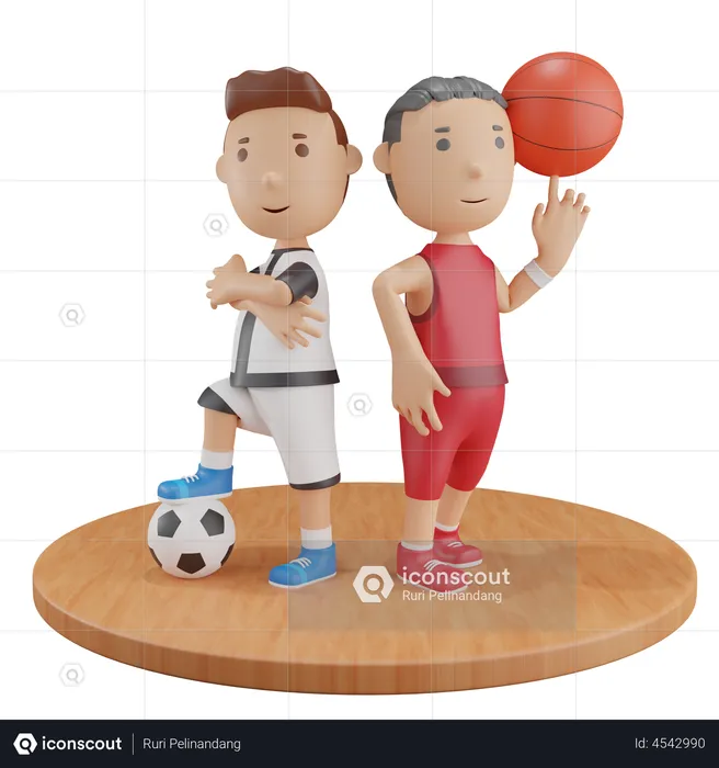 Boys with balls  3D Illustration