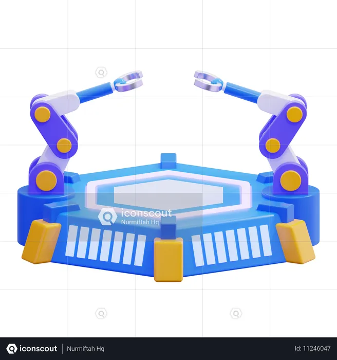 Braços robóticos futuristas em base hexagonal  3D Illustration