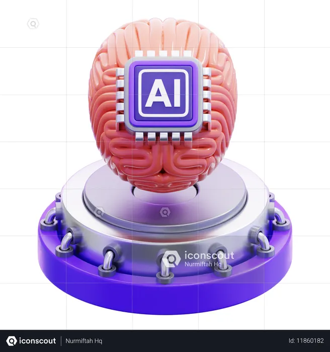 인공지능 칩이 탑재된 뇌  3D Icon