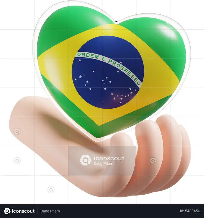 Brazil Flag Heart Hand Care Flag 3D Icon