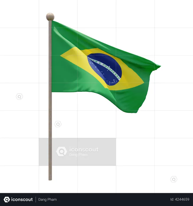 Brazil Flagpole Flag 3D Illustration