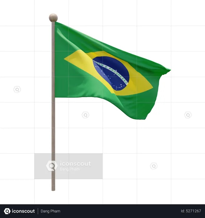 Brazil Flagpole Flag 3D Icon