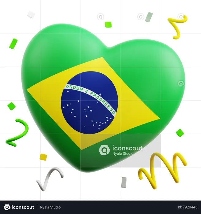 Brazilian Flag Heart  3D Icon
