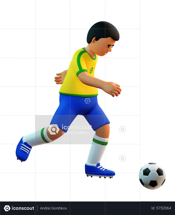 Brazilian soccer player dribbles  3D Illustration