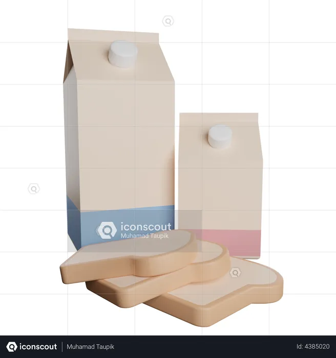 Bread And Milk Pack  3D Illustration