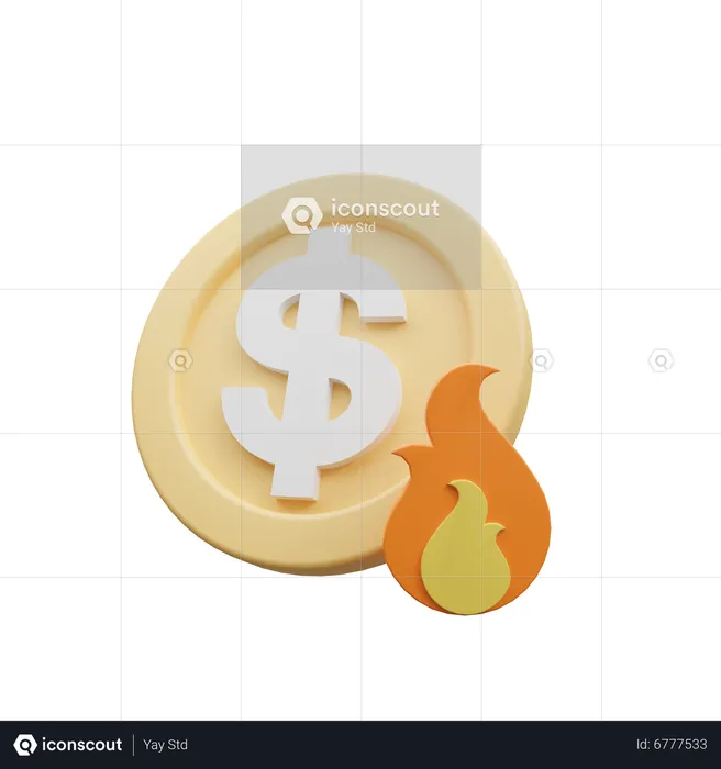 Brennender Dollar  3D Icon