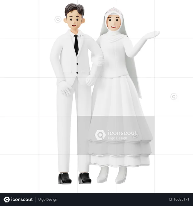 Bride And Groom Giving Couple Pose  3D Illustration