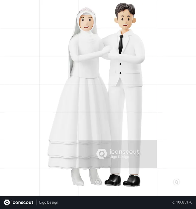 Bride And Groom Shake Hands  3D Illustration