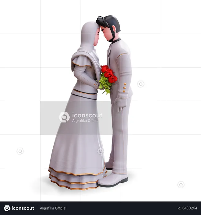 Bride and groom with heads together  3D Illustration
