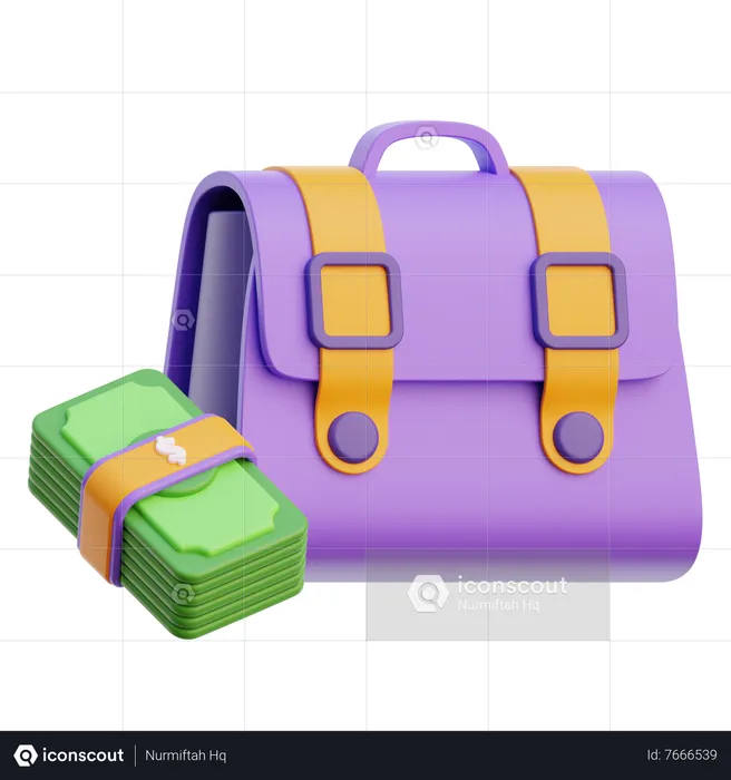 Briefcase And Cash  3D Icon