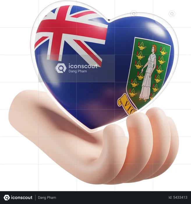British Virgin Islands Flag Heart Hand Care Flag 3D Icon
