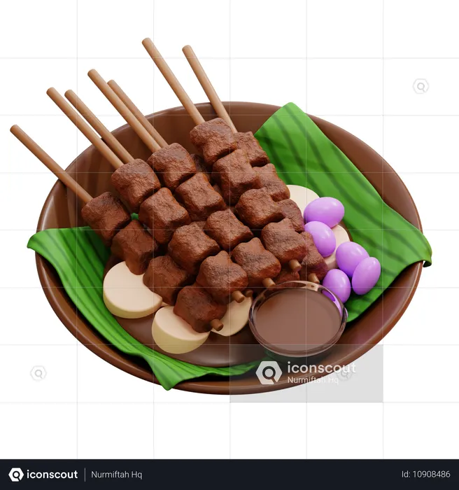 Brochetas de satay a la parrilla con salsa de maní  3D Icon