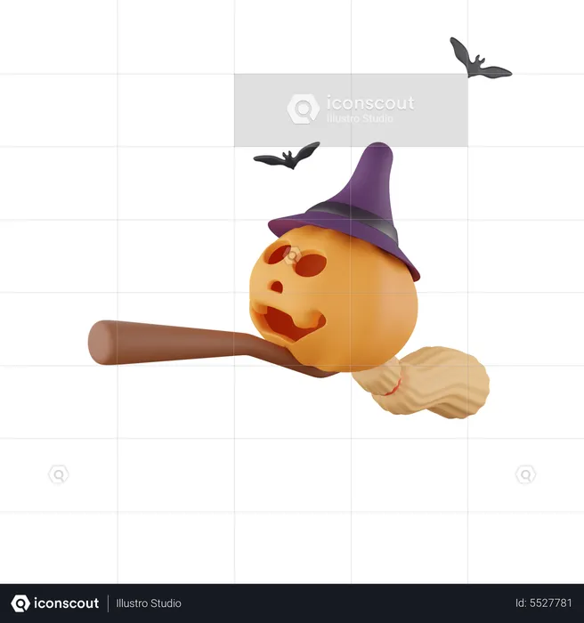 Broomstick With Pumpkin  3D Icon